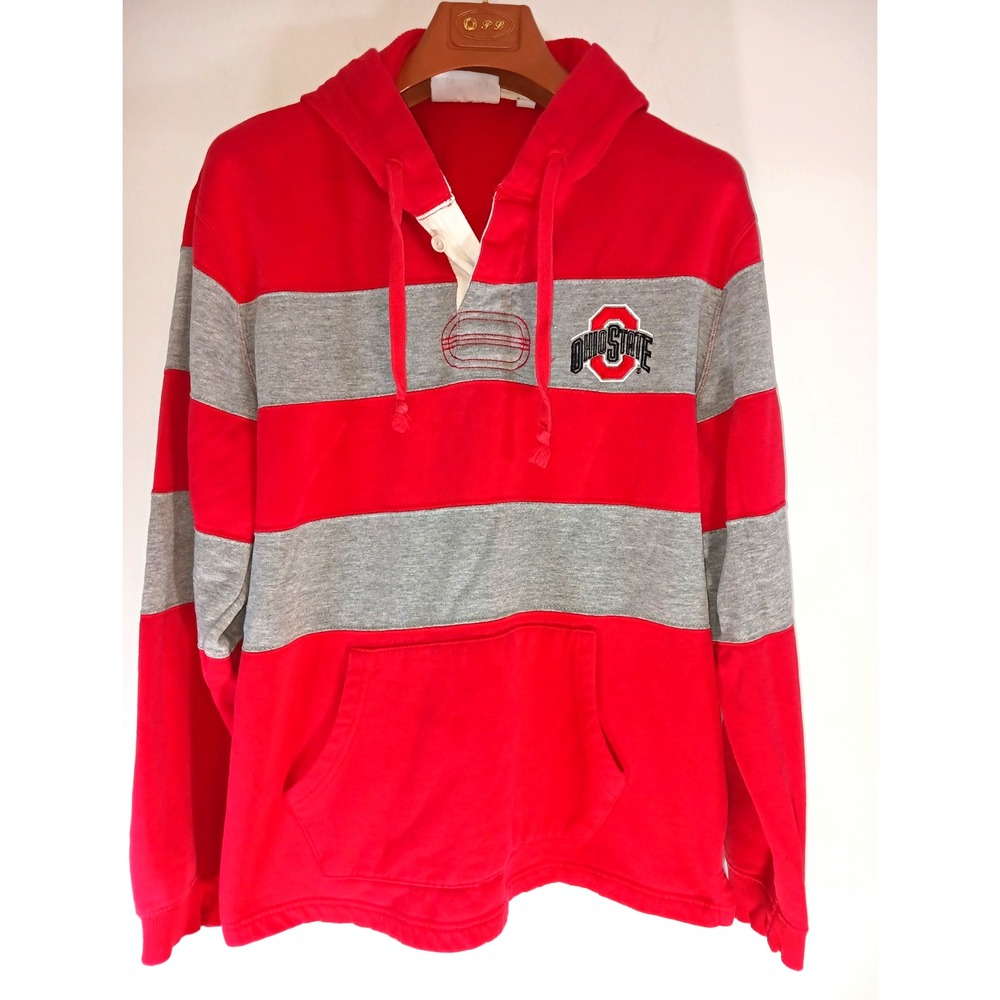 Champion Ohio State Buckeyes Red/Gray/White Striped Hooded Sweatshirt NCAA